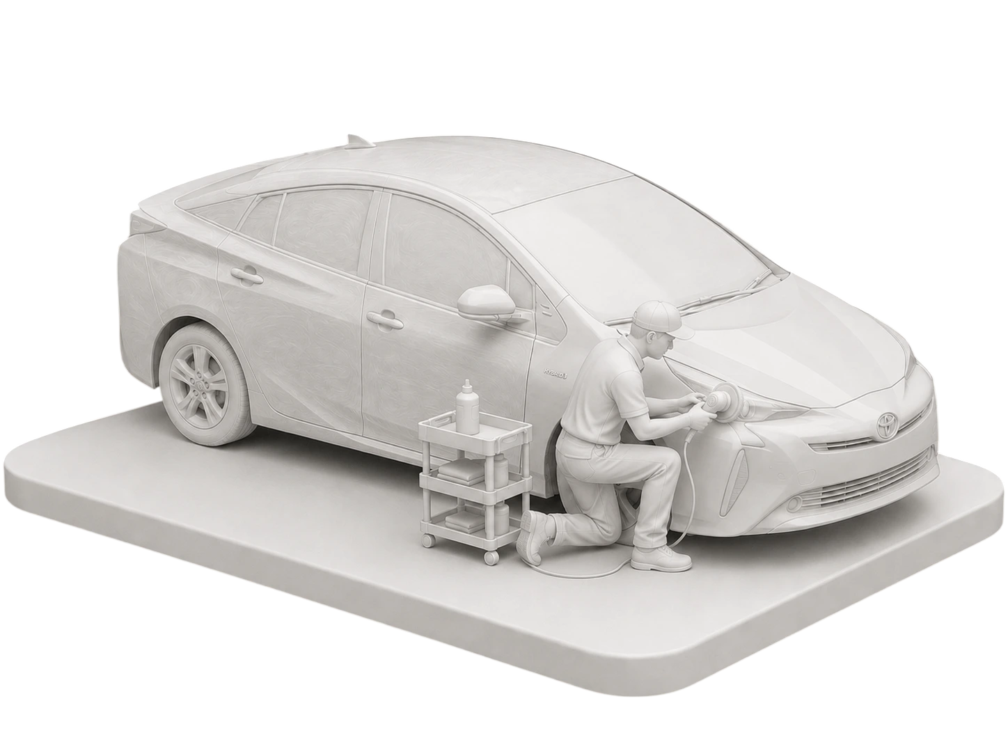 Detailing technician restoring the headlight lens of a vehicle